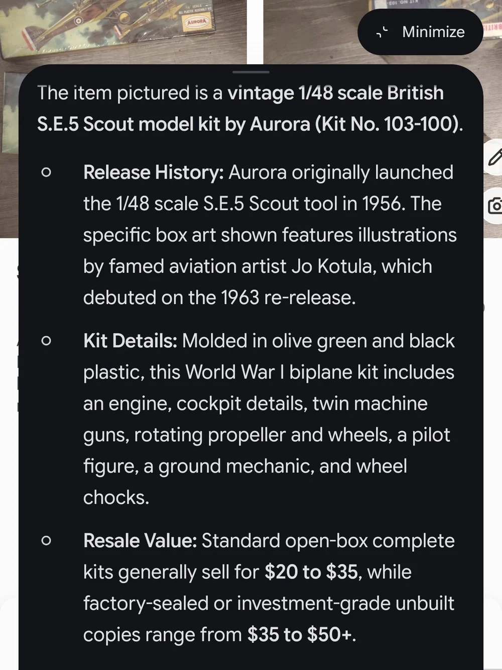 SE-5 Scout World War I Model Kit - Green by Aurora